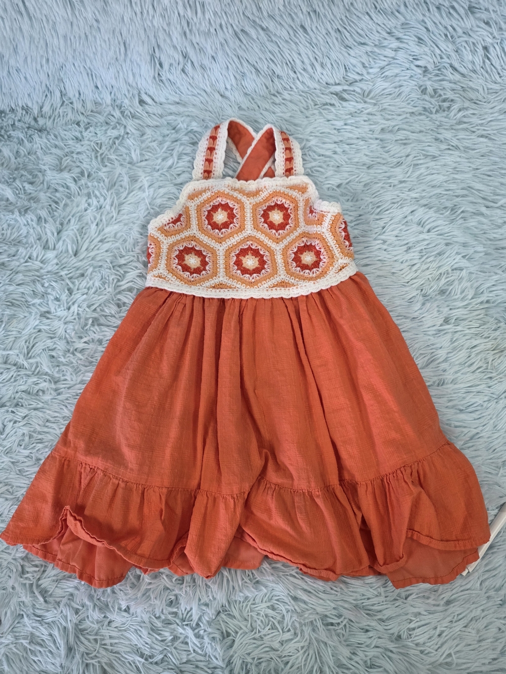 Haute Hippie Girls Orange Crochet Bodice Boho Summer Dress Size 6